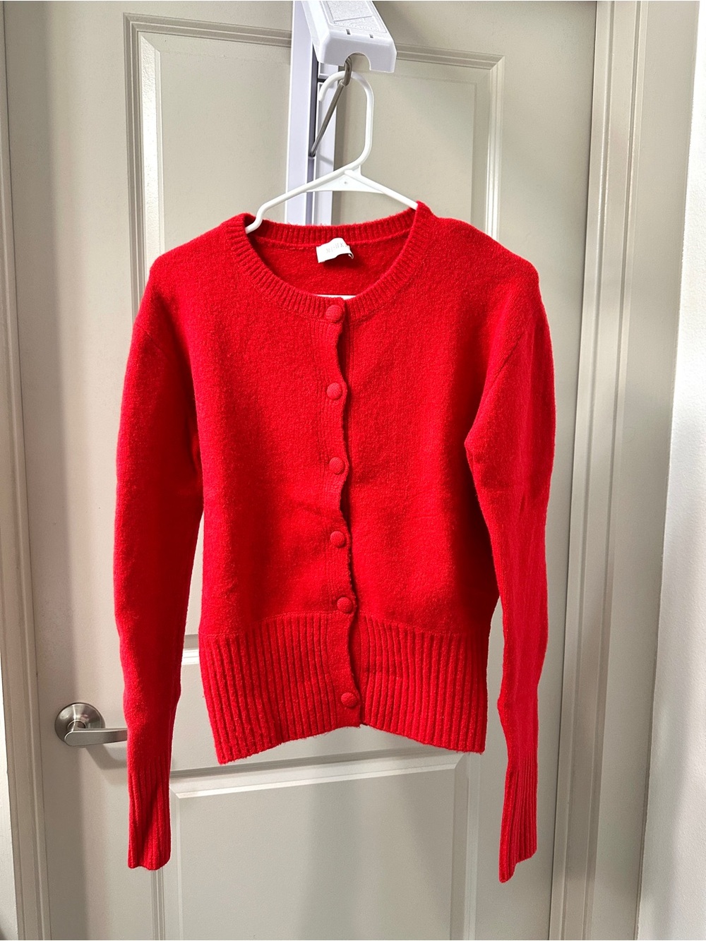 Meshki Red Button-Front Crewneck Cardigan